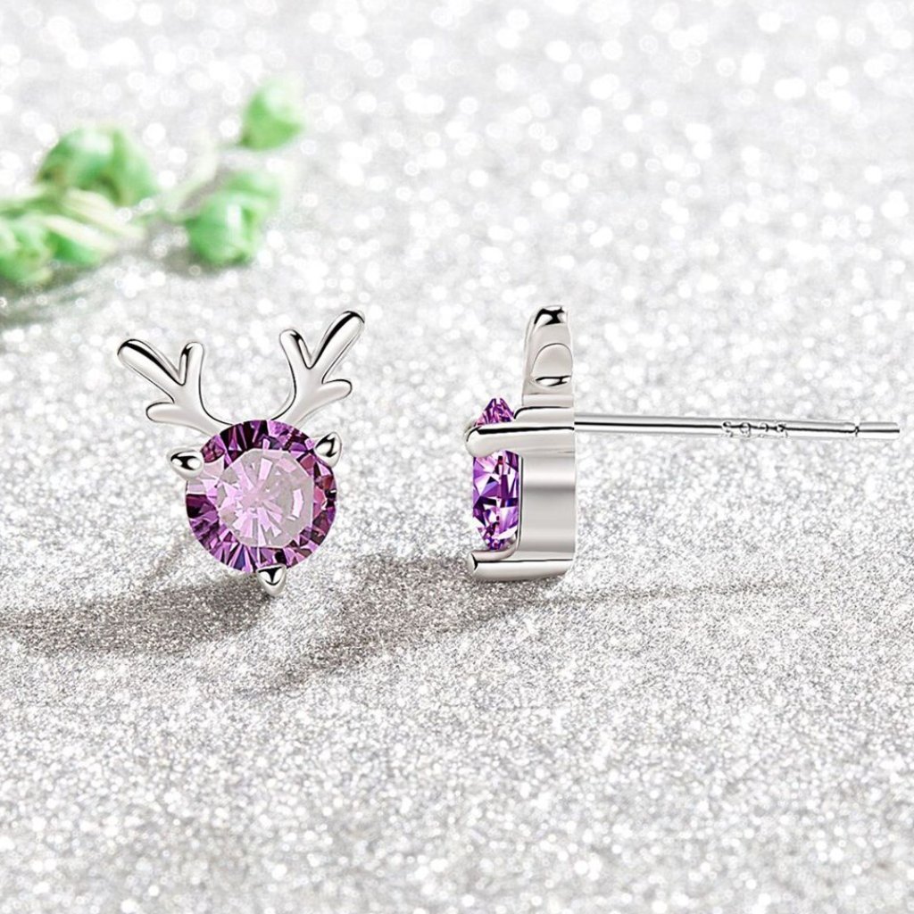 925 Sterling Silver Crystal Zircon Antlers Simple Stud Earrings For Woman, J731